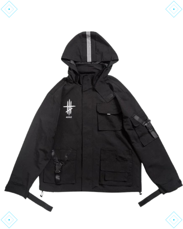 Rrezza Techwear Tactical Black Cargo Multi-Pocket Hooded Jacket