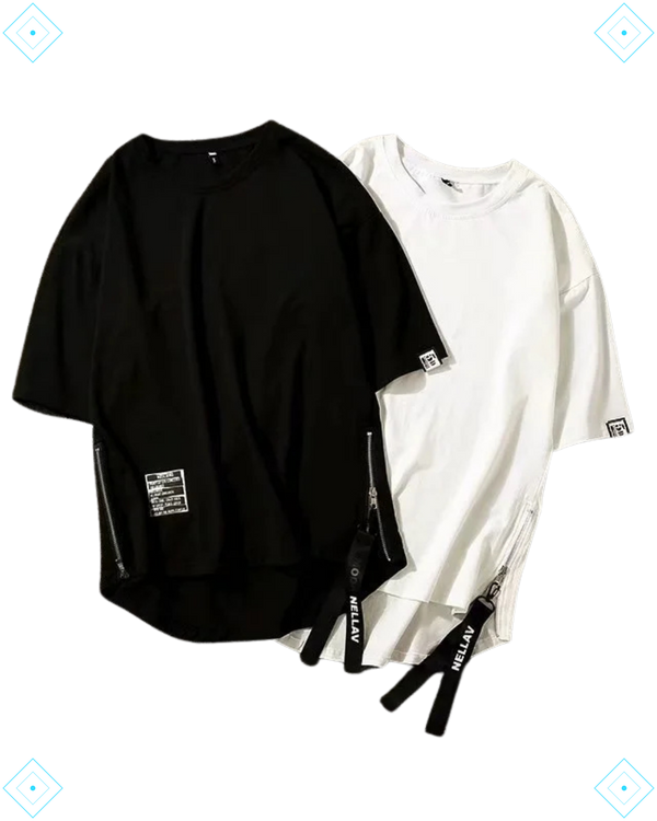 Rrezza Men's Black Techwear Zip-Up Cotton T-Shirt