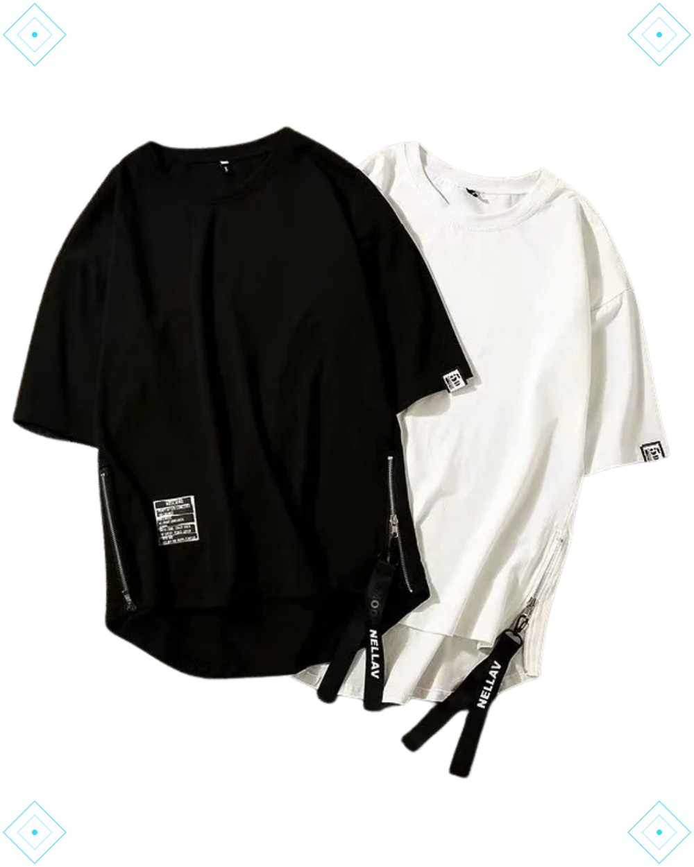 Rrezza Men's Black Techwear Zip-Up Cotton T-Shirt