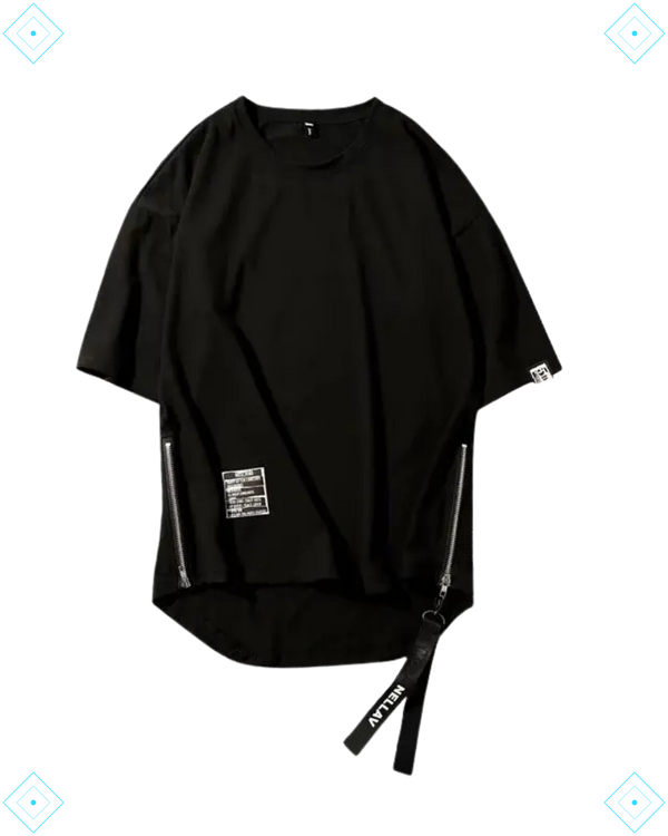 Rrezza Men's Black Techwear Zip-Up Cotton T-Shirt