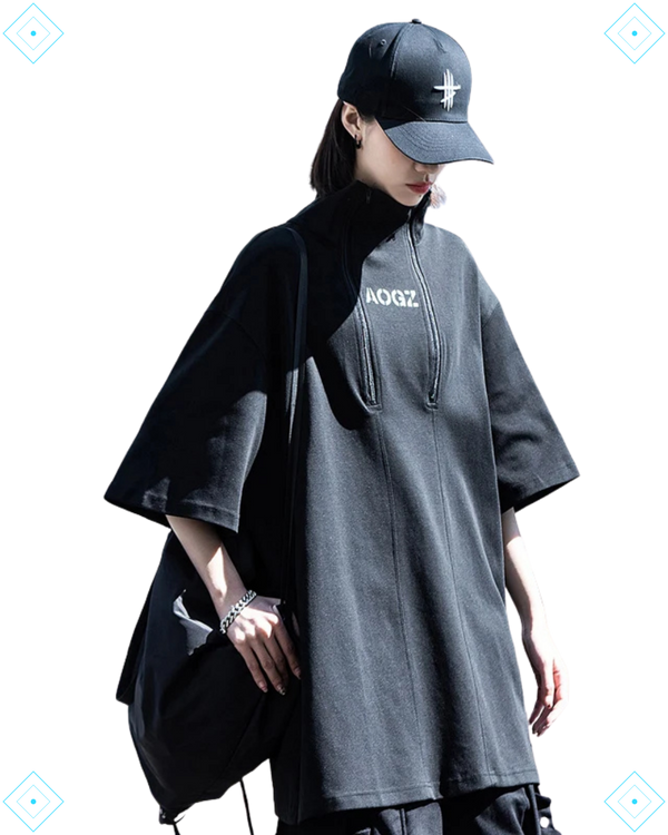 Rrezza Techwear Turtleneck T-Shirt Hip Hop Short Sleeve Streetwear Unisex