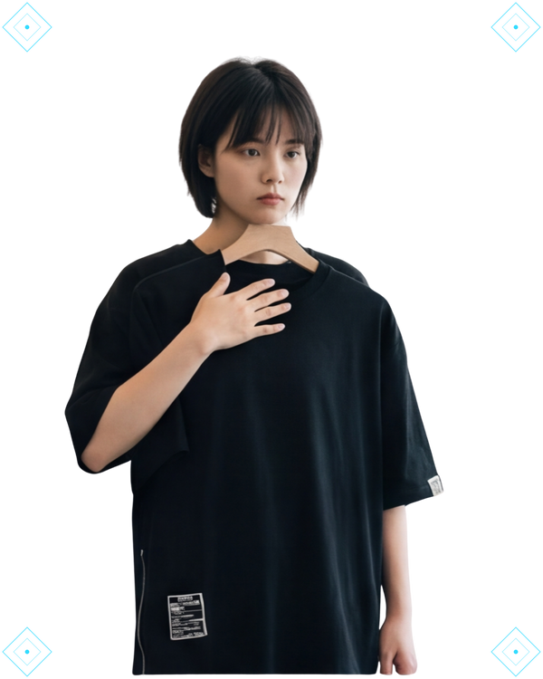 Rrezza Men's Black Techwear Zip-Up Cotton T-Shirt