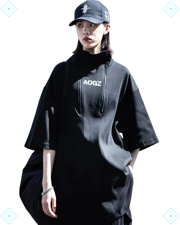 Rrezza Techwear Turtleneck T-Shirt Hip Hop Short Sleeve Streetwear Unisex