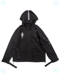 Rrezza Techwear Tactical Black Cargo Multi-Pocket Hooded Jacket