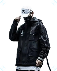 Rrezza Techwear Tactical Black Cargo Multi-Pocket Hooded Jacket