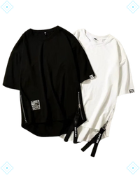 Rrezza Men's Black Techwear Zip-Up Cotton T-Shirt