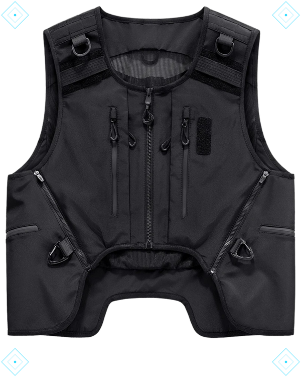 Rrezza Black Multi-Pocket Techwear Vest for Men