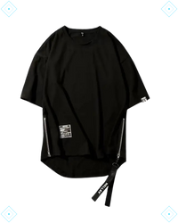 Rrezza Men's Black Techwear Zip-Up Cotton T-Shirt