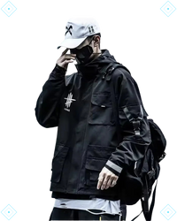 Rrezza Techwear Tactical Black Cargo Multi-Pocket Hooded Jacket