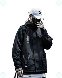 Rrezza Techwear Tactical Black Cargo Multi-Pocket Hooded Jacket